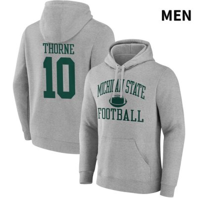 Men's Michigan State Spartans NCAA #10 Payton Thorne Gray NIL 2022 Fanatics Branded Gameday Tradition Pullover Football Hoodie XT32K17SQ